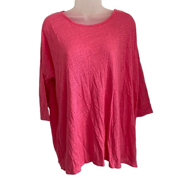 Calypso St. Barth Small Naomi Tee 100% Linen Pink Dolman 3/4 Sleeve - Picture 1 of 9
